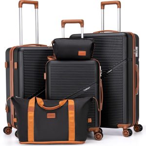 Cosbarn 5-Piece Luggage Set 22x14x9 Airline Approved, ABS Hard Case Suitcases with Spinner Wheels, TSA Lock, Durable Waterproof Travel Luggage