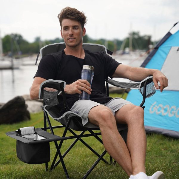 GOOGO Camping Chair Folding, Oversize Portable Lightweight Chair with Cooler, Cup Holder, Mesh Back Seat, Supports 300lbs, Collapsible Compact Chair with Carry Bag & Strap for Outdoor, Camp, Hiking - Image 2