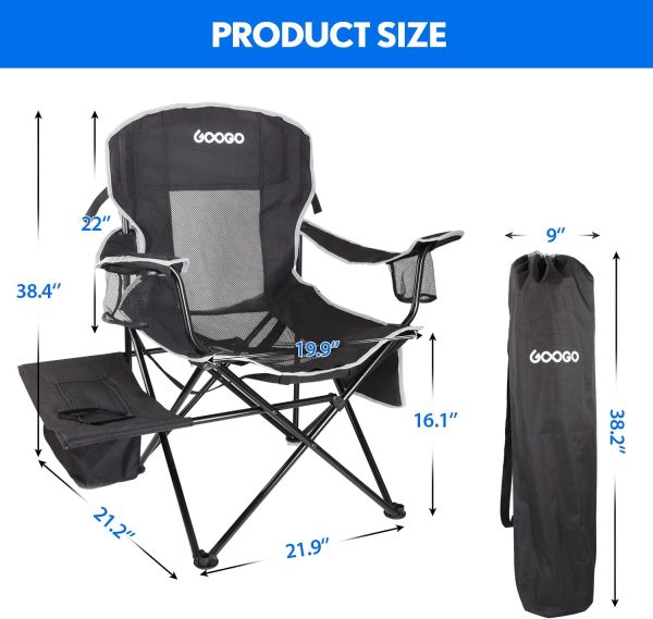 GOOGO Camping Chair Folding, Oversize Portable Lightweight Chair with Cooler, Cup Holder, Mesh Back Seat, Supports 300lbs, Collapsible Compact Chair with Carry Bag & Strap for Outdoor, Camp, Hiking - Image 3