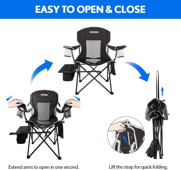 GOOGO Camping Chair Folding, Oversize Portable Lightweight Chair with Cooler, Cup Holder, Mesh Back Seat, Supports 300lbs, Collapsible Compact Chair with Carry Bag & Strap for Outdoor, Camp, Hiking - Image 5