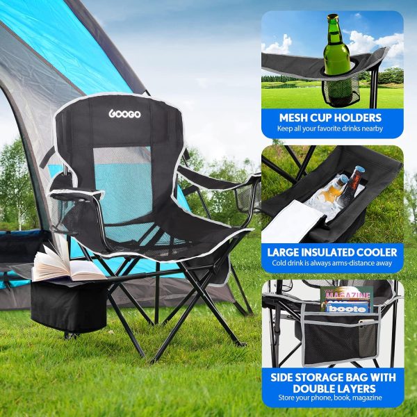 GOOGO Camping Chair Folding, Oversize Portable Lightweight Chair with Cooler, Cup Holder, Mesh Back Seat, Supports 300lbs, Collapsible Compact Chair with Carry Bag & Strap for Outdoor, Camp, Hiking - Image 6