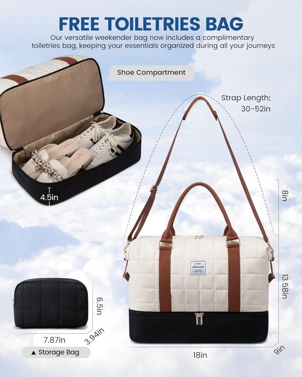 LOVEVOOK Large Duffle Bag for Travel, Puffer Weekender Bags for Women Travel Tote, Carry on Duffel Bag for Airplanes, 18 Inch Personal Item Bag Gym Bag Women, Black-White-Brown - Image 2