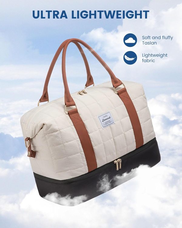 LOVEVOOK Large Duffle Bag for Travel, Puffer Weekender Bags for Women Travel Tote, Carry on Duffel Bag for Airplanes, 18 Inch Personal Item Bag Gym Bag Women, Black-White-Brown - Image 3
