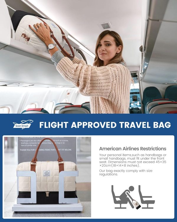 LOVEVOOK Large Duffle Bag for Travel, Puffer Weekender Bags for Women Travel Tote, Carry on Duffel Bag for Airplanes, 18 Inch Personal Item Bag Gym Bag Women, Black-White-Brown - Image 4
