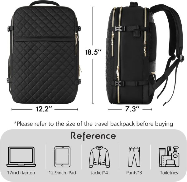 MOMUVO Large Travel Backpack Women, Flight Approved Carry On Backpack, Water Resistant Anti-Theft Casual Daypack School Bag Fit 17 Inch Laptop with USB Charging Port, Black - Image 5