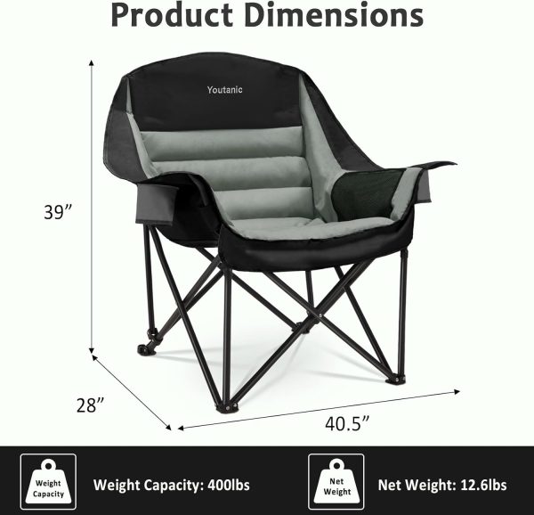 Oversized Camping Chair, Portable Folding Camping Chairs with Side Pocket, Cup Holder and Carry Bag, Heavy Duty Outdoor Camping Chairs for Adults, Fishing, Sports, Trip, up to 400lbs, Style 4 - Image 3
