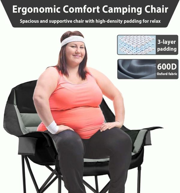 Oversized Camping Chair, Portable Folding Camping Chairs with Side Pocket, Cup Holder and Carry Bag, Heavy Duty Outdoor Camping Chairs for Adults, Fishing, Sports, Trip, up to 400lbs, Style 4 - Image 4